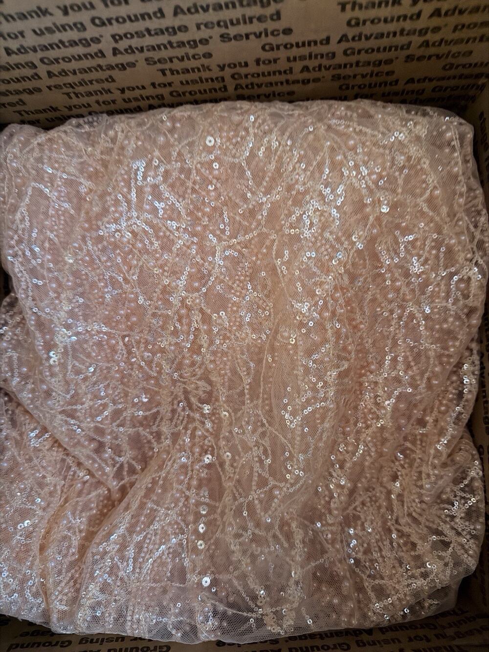 5.1 Yds Heavy Beaded Sequin Lace Fabric 62" Blush Pink Rose Gold Material